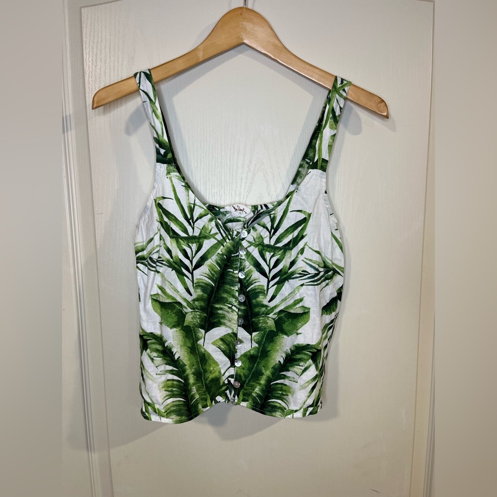 Panama Jack Green & White Tropical Button-Front Camisole - Picture 2 of 6